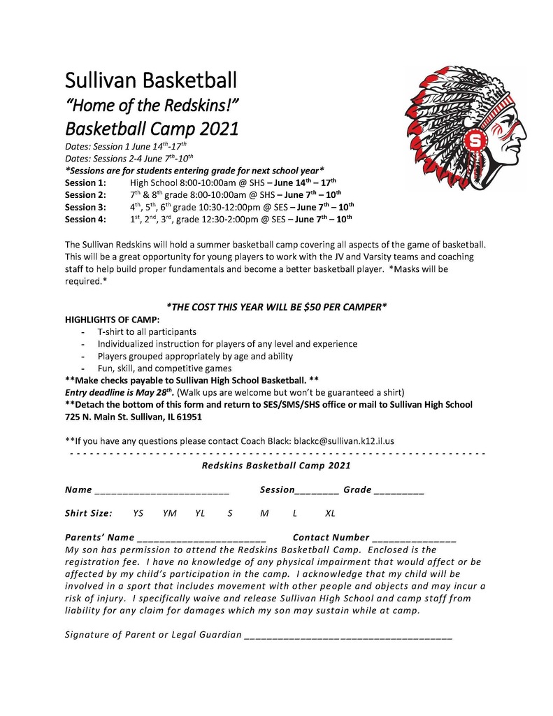Application for Redskins Basketball Camp