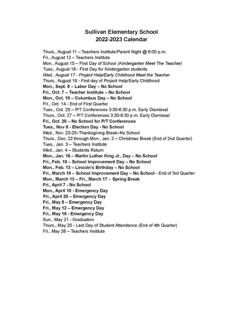 Sullivan School District Calendar 2023 2024