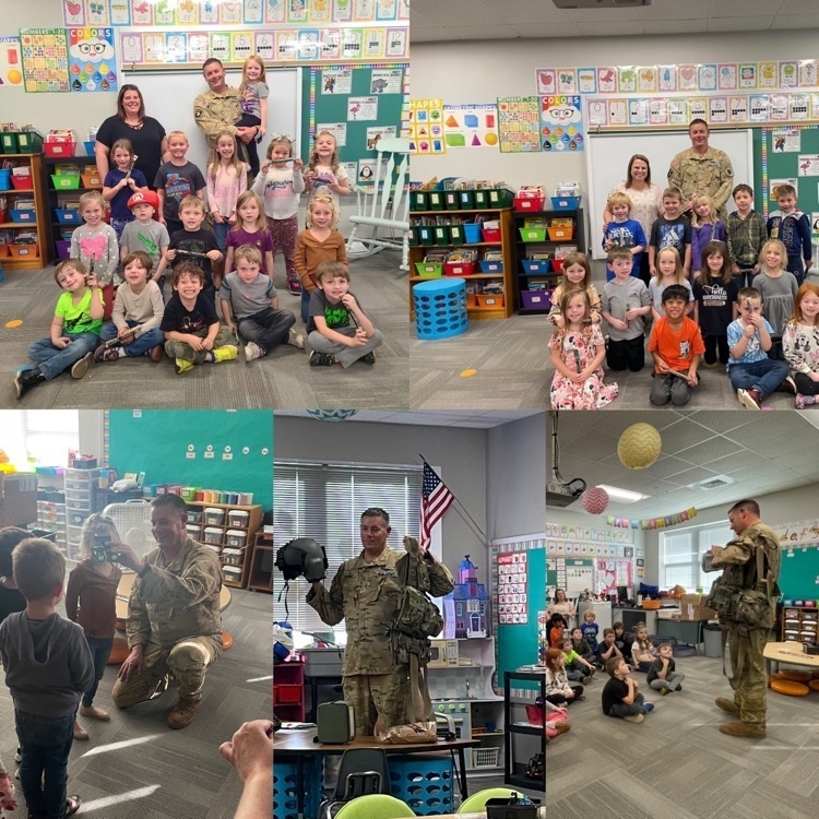 Mrs. Watkins’ and Mrs. VanDeursen’s classes welcomed guest speaker, CW4 Perrott. Students were excited to learn about flying a helicopter in the army. They got to check out different equipment that he uses for his job. Thank you for your service! 